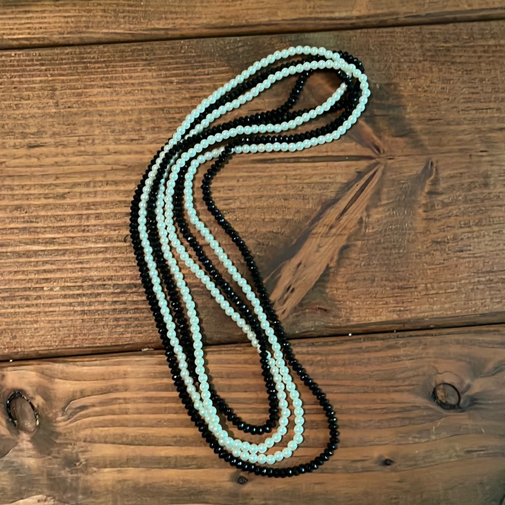 31 inch beaded Necklaces (1) faux Pearl and (1) shiny black